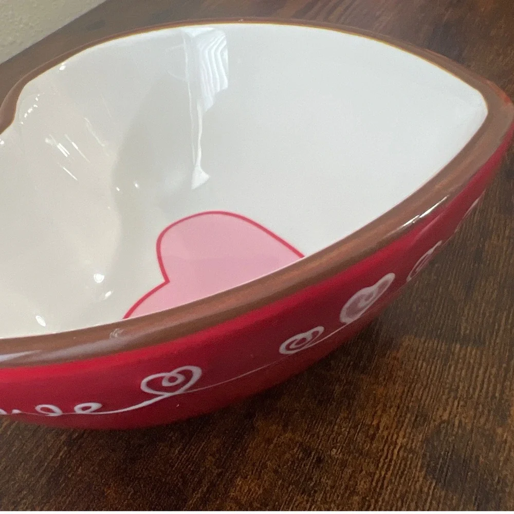 Target Valentine's Day Red Ceramic Heart Bowl Love Script White Pink 3